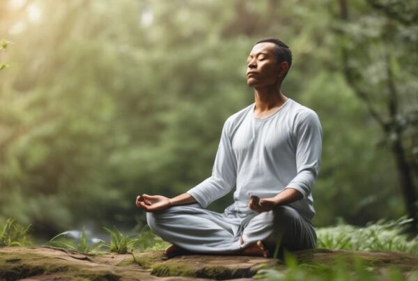 calm person meditating in nature