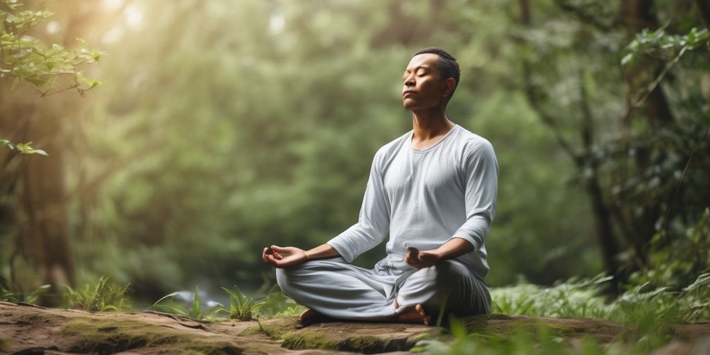 calm person meditating in nature