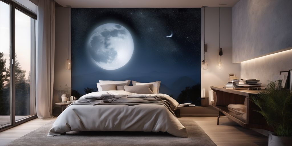 peaceful bedroom with moonlight and sleeping person