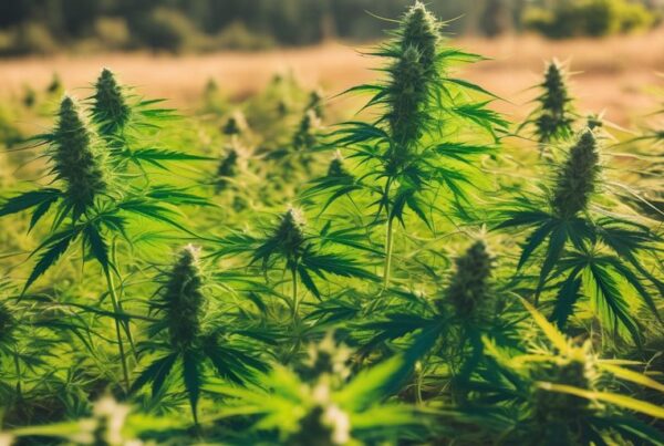 sativa cannabis plants in a sunny field