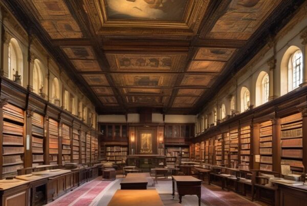 ancient manuscripts and rare books in a historic library