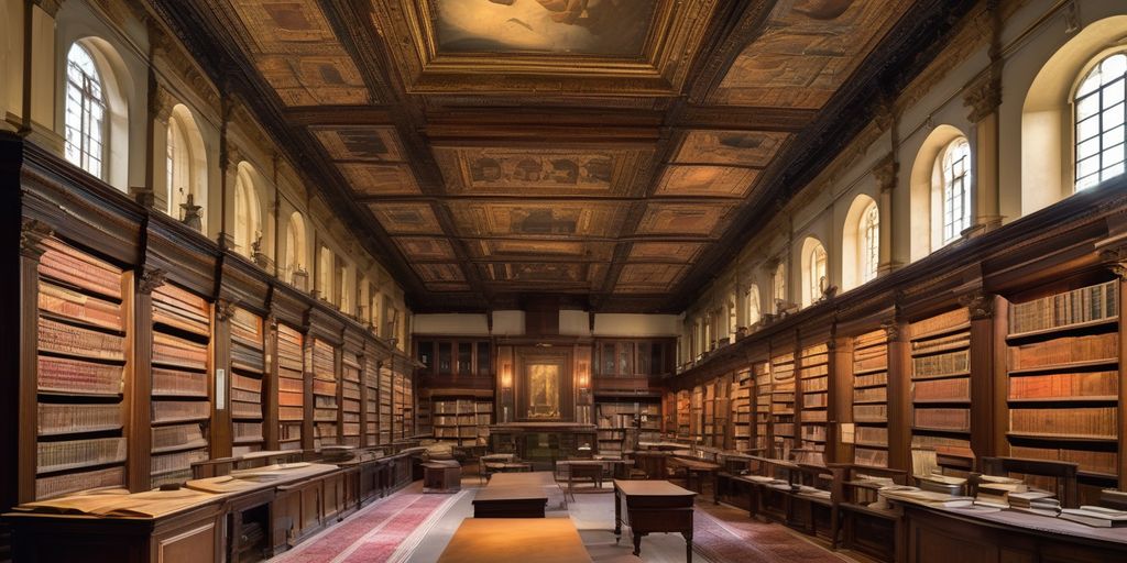 ancient manuscripts and rare books in a historic library