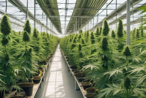 cannabis plants in a high-tech greenhouse