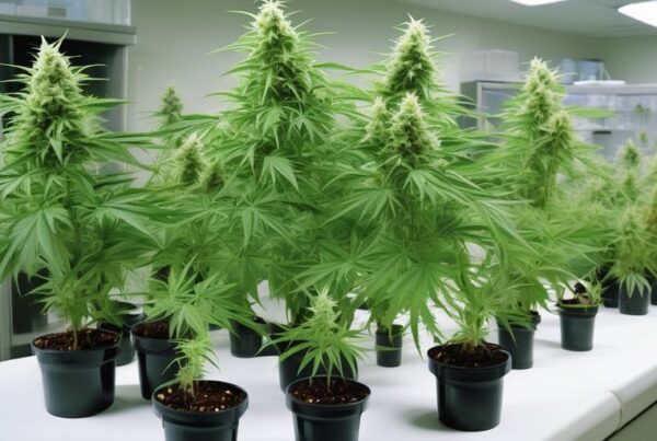 Sativa plant in a medical laboratory