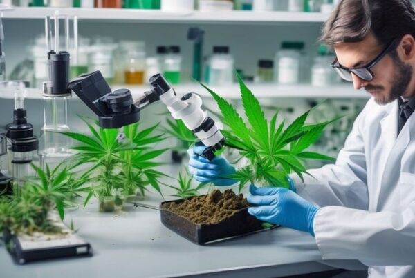 scientist testing pH level in cannabis soil in laboratory