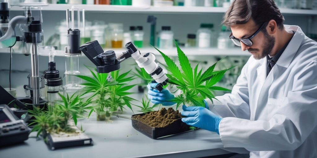 scientist testing pH level in cannabis soil in laboratory