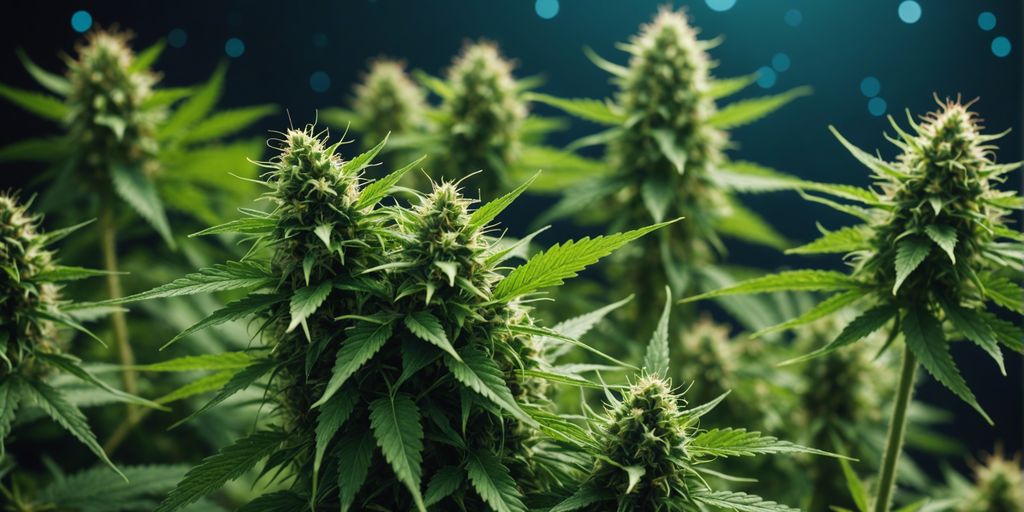 Illustration of cannabinoid synthesis in cannabis showing key compounds and their chemical structures.