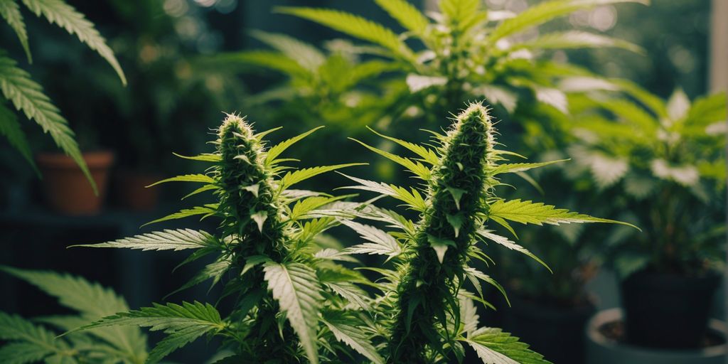 Cannabis plant being trained with soft ties in an indoor garden, showcasing effective training techniques for beginners.