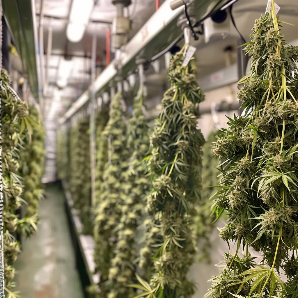 cannabis plants hanging upside down